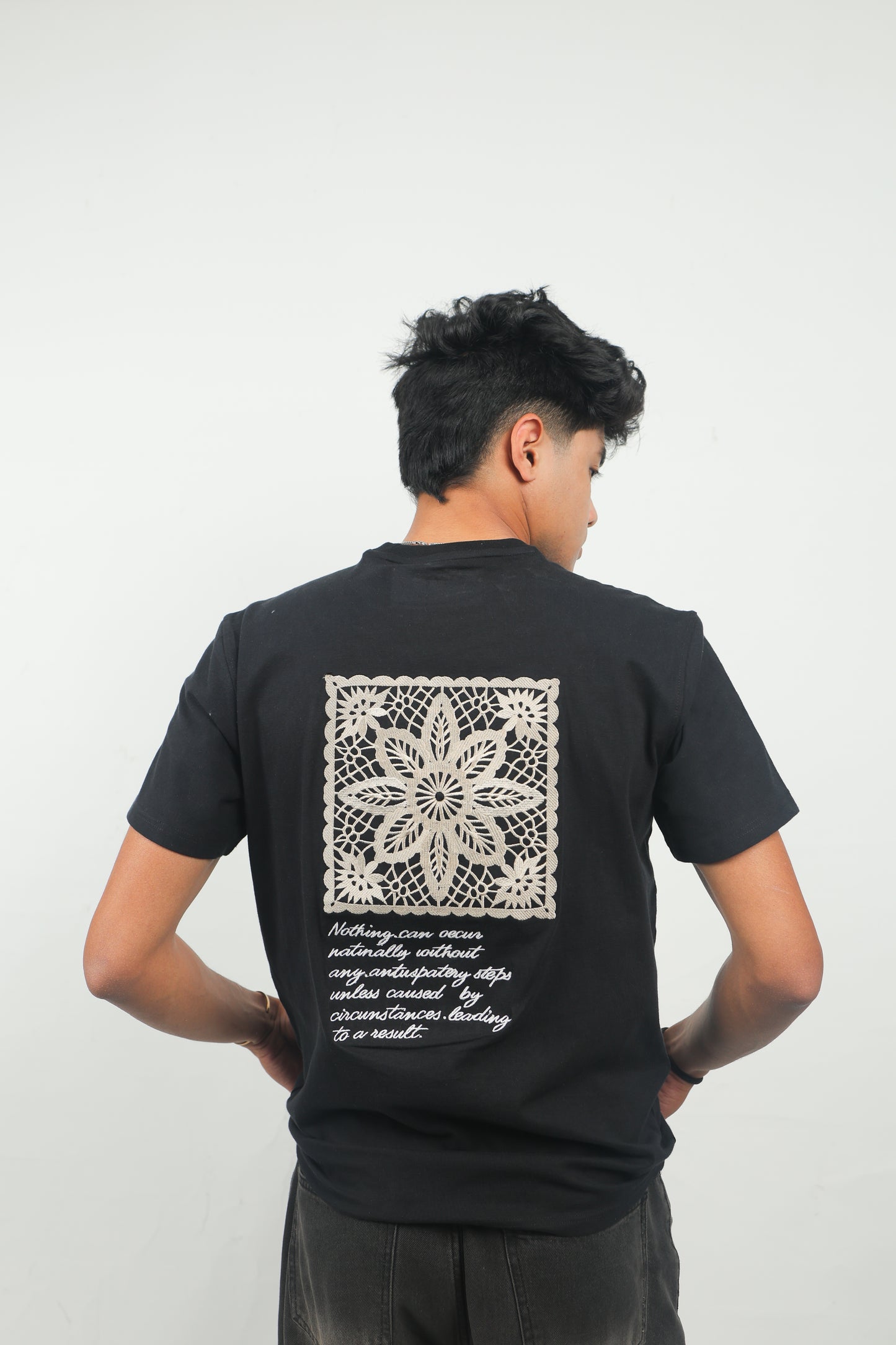 ELUX Floral Lace Embroidered Back T-Shirt back view