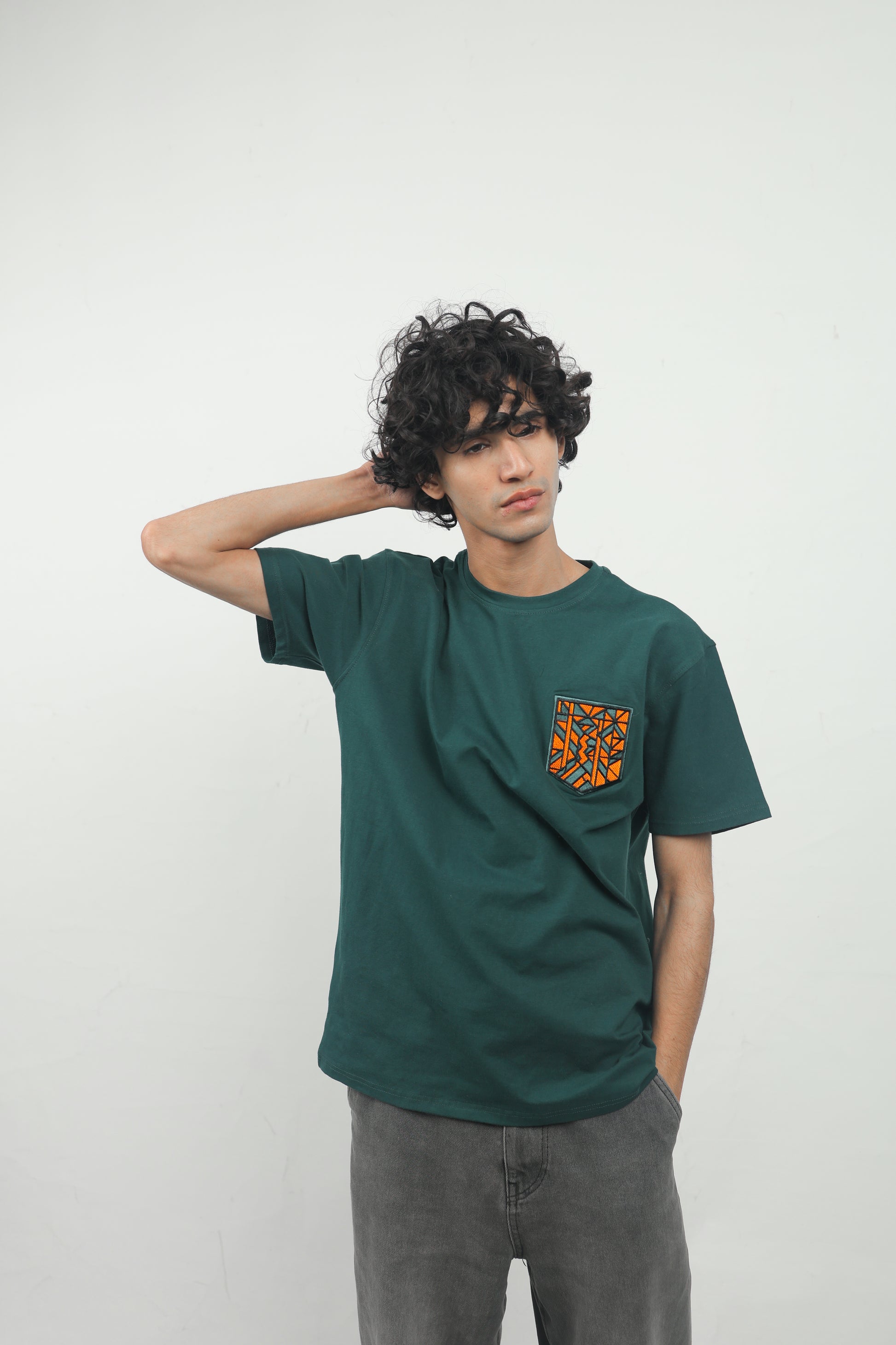 ELUX Geometric Embroidered Graphic Tee front view