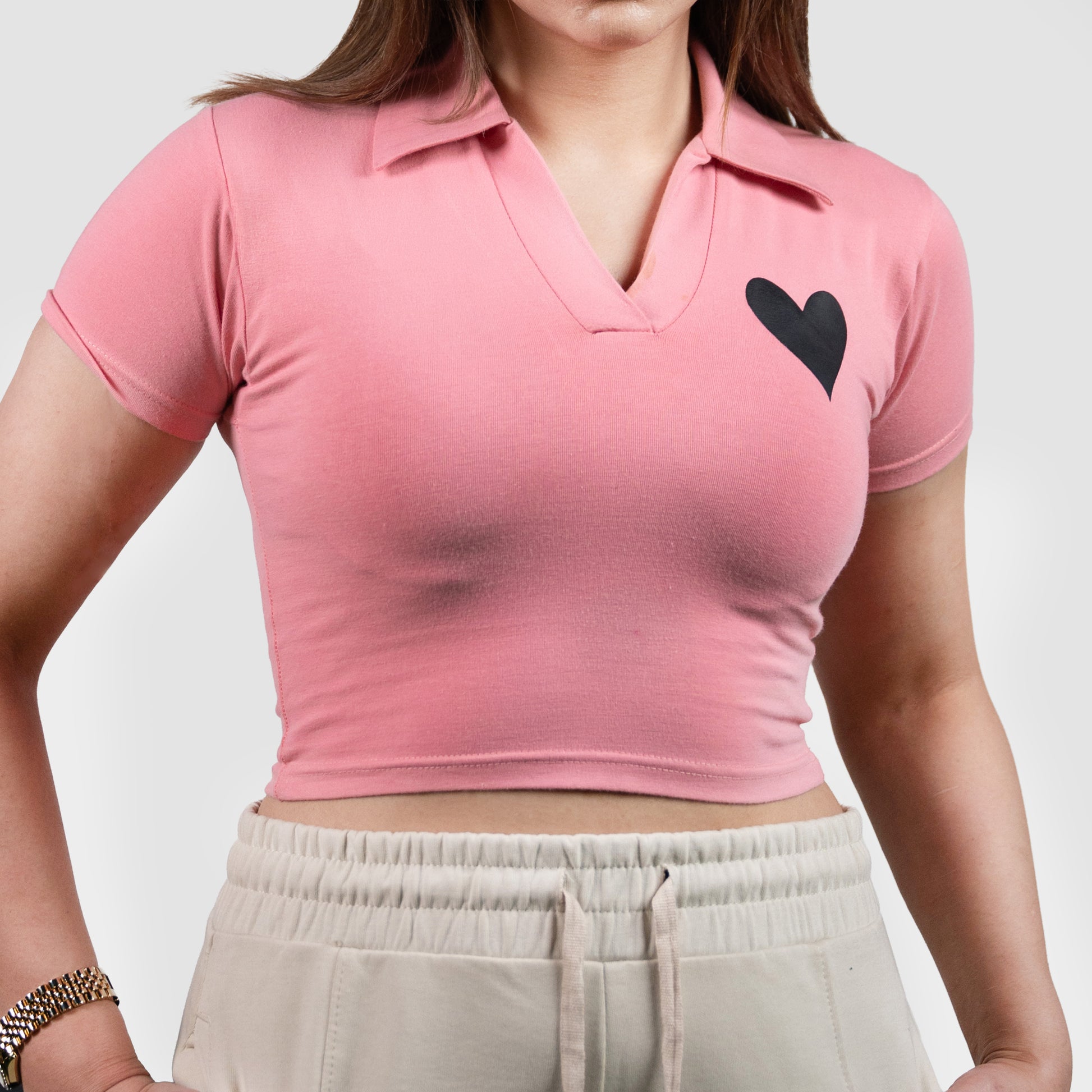 ELUX Minimal Heart Polo Crop Top fabric close-up